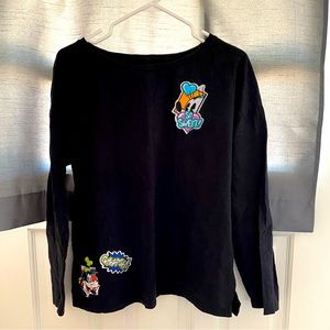 Disney parks Mickey Minnie Donald Goofy patch long sleeve black shirt